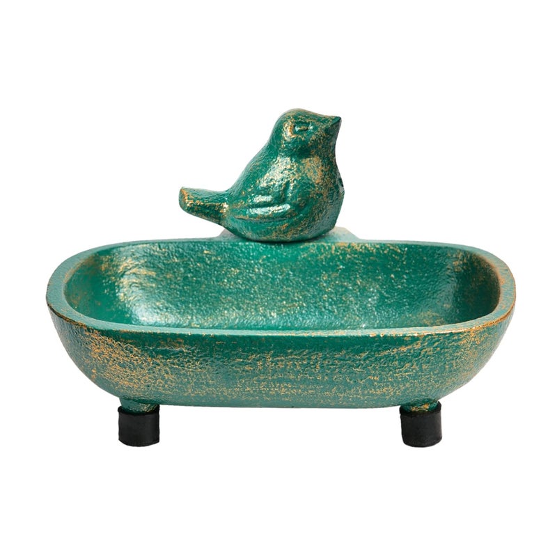 Sungmor Heavy Duty Cast Iron Hand Soap Holder - Lovely Bird Shaped & Antique Green Finish - Decorative Tabletop Soap Dish Tray for Kitchen Bathroom Sink - Practical Bath Soap Box Container - Image 1